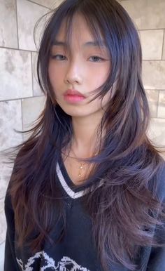 Long layered haircut with whispy bang, brown hair, hair inspiration, hair 2023 Hush Cut, Hair Inspiration Long, Hair Streaks, Hairstyles For Layered Hair, Shot Hair Styles, Haircuts Straight Hair, Hair Stylist Life, Asian Hair, Cut My Hair