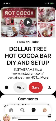 an advertisement for a hot cocoa bar on the app store's website, which is showing