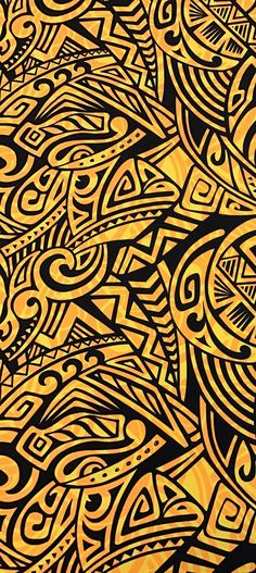 an abstract painting with black and yellow colors on it's surface, depicting different shapes