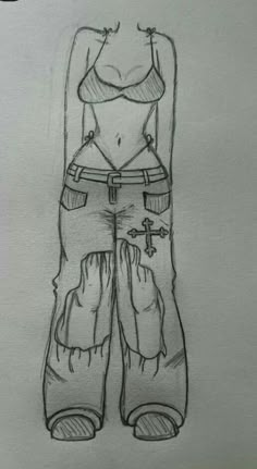 a pencil drawing of a girl wearing overalls and holding her hands in her pockets