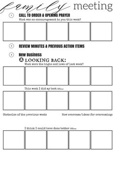 a printable meeting planner with instructions for each individual to use in the meeting room