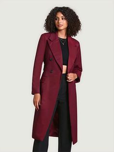 Discover the epitome of elegance with the Avec Les Filles Stretch Cotton Belted Trench Coat, now available in a luxurious deep burgundy hue. This trench coat combines the best style and functionality, crafted from breathable cotton fabric enhanced with water-resistant features for practicality in any weather. Design details include classic shoulder pads, functional flap pockets, stylish button cuffs, and a detachable belt, offering versatile styling options to suit your taste. Whether braving rainy days or enjoying sunny weekends, this trench coat is your go-to choice for timeless elegance and superior comfort. Additional Details: Color: Rich, Deep Burgundy Red Material: Breathable Cotton with Water-Resistant Properties Features: Shoulder Pads Flap Pockets, Button Cuffs, Detachable Belt Ec Fitted Burgundy Outerwear With Notch Lapel, Fitted Burgundy Notch Lapel Outerwear, Elegant Burgundy Blazer For Winter, Solid Pea Coat For Formal Fall Occasions, Tailored Single Breasted Burgundy Outerwear, Tailored Burgundy Single-breasted Outerwear, Tailored Single-breasted Burgundy Outerwear, Fall Burgundy Single Breasted Outerwear, Formal Burgundy Outerwear With Lapel Collar