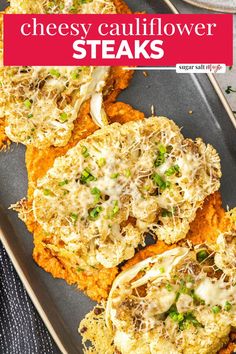 cheesy cauliflower steaks on a plate with parmesan cheese