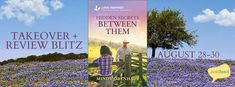 an advertisement for a book called the hidden secrets between them, with two people standing on a hill