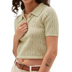 Nwt Mango Crochet Openwork Short-Sleeved Polo Sweater. Cropped. Beautiful Light Lime Green Color- Stock Photo Represents Color Best. 100% Cotton Measurements In Photos. Crochet Polo, Knit Polo Sweater, Mango Collection, Light Lime Green, Sweater Cropped, Lace Trim Blouse, Black Sheer Blouse, Flowy Shirt, Mango Tops