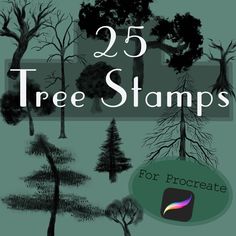 the cover of 25 tree stamps for procreate