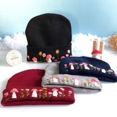 "🧶 This embroidered beanie hat is handmade one stitch at a time on hat. It is embroidered only on the front. 🧶 Measurement: 8\" in length. 🧶 Washable alone with the laundry bag, gentle or dedicated cycle. 🧶 DO NOT DRY by DRYER; HANG DRY ONLY! 🌸 Thanks for visiting my little shop, located in Pittsburgh, PA! Please do not hesitate to contact me if I could further assist/information on this item." Cotton Winter Hat As A Gift, Cotton Winter Hat As Gift, Cotton Winter Hat For Gift, Winter Cotton Hat For Gifts, Winter Cotton Hat As Gift, Winter Embroidered Cotton Hat, Winter Embroidered Beanie, One Size Fits Most, Embroidered Beanie Cap, One Size Fits Most, Winter Embroidered Beanie One Size Fits Most