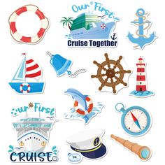 various stickers that include boats, ships and life preservers