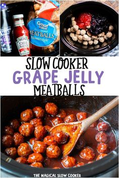 slow cooker grape jelly meatballs with text overlay