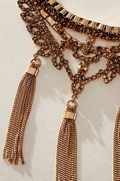 Finish off your look with this eye-catching choker, featuring gemstone detailing and dangling tassels with a lobster clasp closure. | Eloise Choker by Free People in Gold Gold Topaz, Silver Crystal, Boho Clothing, Boho Outfits, Lobster Clasp, Topaz, Choker, Tassels, Free People