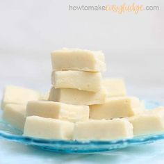 cubes of white chocolate on a blue plate