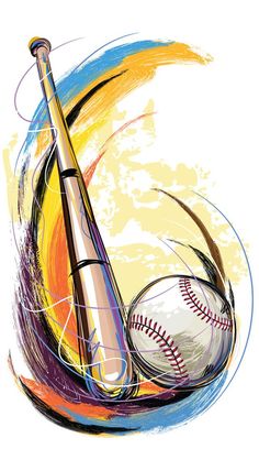 a baseball, bat and ball on a colorful background