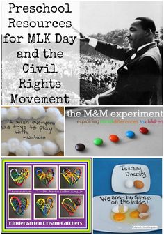 several different pictures with the words preschool resources for mlk day and civil rights movement