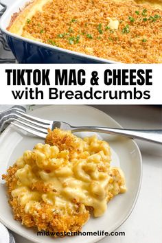 two pictures showing different types of macaroni and cheese with breadcrumbs