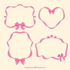 four pink frames with bows and hearts