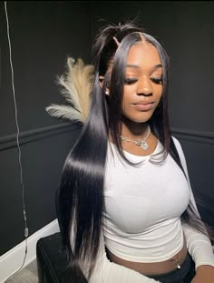 pretty & unique buss down wigs. Cute Wave Hairstyles, 26 Inch Wig Hairstyles, Shoulder Length Wig Hairstyles, Long Straight Hair Styles For Black Women Lace Front Wigs, Straight Wig Hairstyles Ideas, Straight Lace Hairstyles, Frontal Wig Hairstyles Straight, Cute Wig Styles