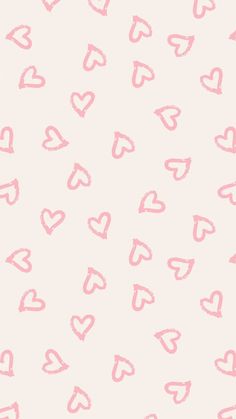 pink hearts are drawn on a white wallpaper with pastel pink and pale colors