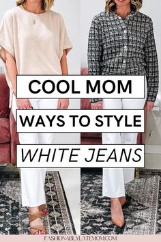 Elevate your wardrobe with our guide on how to style white jeans and look chic. Discover the versatility of women's jeans and learn how to style them for different occasions. Whether you're dressing up for a special event or keeping it casual, our post offers women's fashion tips to make women's bottoms a key component of your chic, stylish outfits. Style White Jeans, How To Wear White Jeans, Fresh Outfits, Stylish Women Fashion, Cool Mom, Women's Bottoms, Versatile Outfits, Casual Chic Outfit