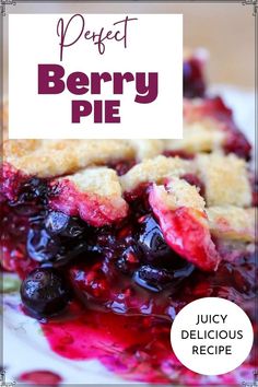 a pie with blueberries and crumbled toppings on top is featured in the recipe