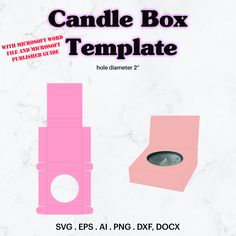 a pink box with a hole in it and the words candle box template above it