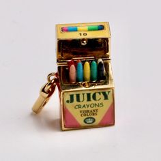 Fun Crayon Box By Juicy Couture. Charm Is In New Unused Condition. Only Been Stored In Velvet Casing. Box Opens Perfectly To Show Colorful Crayons. Must Have For Any Collector. 100% Authentic! Brand New Without Box. Weird Accessories Unique, Funky Trinkets, Juicy Couture Store, Keychain Collection, Things I Need To Buy, Makeup Accesories, Crayon Box, Color Crayons, Juicy Couture Charms