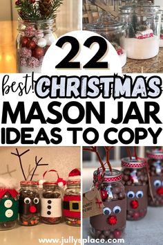 christmas mason jar ideas, christmas mason jar, snow globe mason jar Small Mason Jar Gifts, Christmas Mason Jar Ideas, Christmas Mason Jar Crafts, Snow Globe Mason Jar, Diy Christmas Decorations Dollar Store, Diy Gifts In A Jar, Mason Jar Ideas, Mason Jar Christmas Crafts, Mason Jar Centerpiece