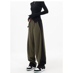 Color Block Patchwork Wide Leg Army Green Sweatpants  Material: Cotton  Size: S, M, L, XL, Color: Army Green Pants Type: Wide Leg Pants Style Type: Street Trendy  Season: Spring, Fall, Winter   Occasion: Leisure, Outdoor, Daily, Vacation, Fall Outfits Pants Stitching, Banana Pants, Sarouel Pants, Baggy Sweatpants, Sports Pants Women, Sports Pants, Mode Inspo, Pants Design, 가을 패션