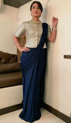 Long Blouse Saree, Blue Sari, Blouse Designs Catalogue, Sari Blouse Designs, Blouse Designs Indian, Blouse Designs Silk