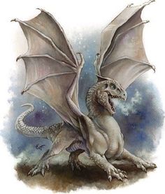 a drawing of a white dragon sitting on the ground with its wings spread wide open