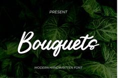 the font and numbers for bouquets is displayed in front of some green leaves on a black background