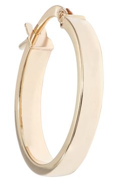 Timeless elegance defines these highly polished hoop earrings handcrafted from luminous 14-karat gold. 3/4" hoop diameter; 1/8" width Snap-post closure 14k gold Made in Italy Timeless Oval Hoop Earrings With Polished Finish, Elegant Hinged Small Hoop Jewelry, Elegant Small Hinged Hoop Jewelry, Formal Small Hoop Earrings Tarnish Resistant, Classic Hinged 14k Gold Hoop Earrings, Timeless 14k Gold Oval Hoop Earrings, Timeless Oval 14k Gold Hoop Earrings, 14k Gold Oval Hoop Earrings Timeless Style, 14k Gold Hinged Hoop Earrings For Formal Occasions