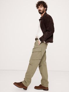 We borrowed details from styles worn by the British Navy—like angled cargo pockets for easier access and small pleats at the knees for full range of motion—for this special pant.  For fabric, we reached for one of our coziest brushed twills for suede-like softness.  Mid-rise.  Relaxed fit with a tapered leg.  16. 5" leg opening.  Organic: Made with 52% certified, organically grown cotton that's easier on the earth.  Zip fly with button closure.  Belt loops.  Front, back and side cargo pockets. Casual Cargo Jeans For Fall, Winter Cotton Cargo Pants With Relaxed Fit, Cotton Parachute Pants With Patch Pockets For Fall, Fall Cotton Parachute Pants With Patch Pockets, Fall Cotton Bottoms With Multiple Pockets, Relaxed Fit Khaki Cargo Pants With Multiple Pockets, Khaki Relaxed Fit Cargo Trousers, Winter Straight Leg Cotton Cargo Pants, Winter Cotton Straight Leg Cargo Pants