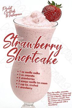 Strawberry Shortcake Drink, Pocket Cocktails, Pop Cocktails, Fun Drink Recipe, Cocktail Drinks Alcoholic, Drink Poster, Mixed Drinks Alcohol, Summertime Drinks, Liquor Drinks