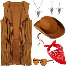 PRICES MAY VARY. Women's Western Cowgirl Hippie Outfit: the package includes fringe vest, cowgirl hat, scarf, long necklace, 1 pair of earrings, and 1 pair of heart glasses, 6 pieces in total; These 70s western cowgirl accessories are classic in appearance, vintage in style, which can add charm for you Reliable Materials: the 70s cowgirl vest is made of artificial suede fabric, soft and gentle to your skin, comfortable to touch; The wide brimmed cowgirl hat is made of cotton and polyester, relia Denim Cowgirl Outfit, Cowgirl Costume For Women, 70s Cowgirl, Western Cowgirl Outfits, Cowgirl Vest, Cowgirl Outfits Halloween, Cowgirl Outfits For Women, Western Costume, Denim Cowgirl