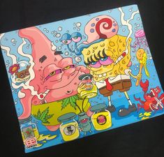 an image of spongebob and friends in the water with other characters around them