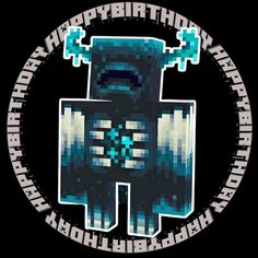 an image of a pixel art logo with the words happy birthday written in white and blue