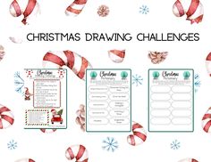 christmas drawing challenge with candy canes and snowflakes on the background, including an ornament