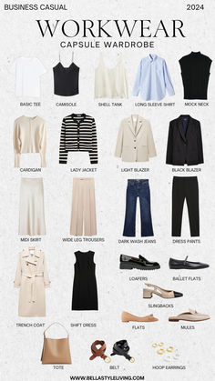 Key Workwear Essentials: Business Casual Capsule Wardrobe Interview Suits, Smart Casual Women Outfits, Fashion Infographic, Workwear Capsule, Capsule Wardrobe Casual