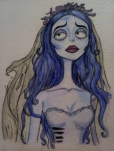 a drawing of a woman with long hair and blue eyes wearing a crown on her head