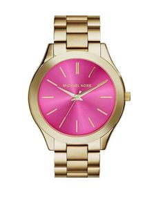 Michael Kors Ladies Watch Slim Runway Gold Pink MK3264 - Watches & Crystals Outlet Michael Kors, Michael Kors Runway, Watches Women Michael Kors, The Bling Ring, Pink Watch, Cheap Michael Kors, Michael Kors Outlet, Hand Watch, Victoria Secrets