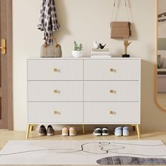 6Drawer Dresser with Gold Handles and Metal Legs, White and Gold Modern Dressers & Chest of Drawers for Living Room,Closet, Bedroom, Hallway White And Gold Dresser, Living Room Closet, Modern Bedroom Dressers, Modern Dressers, Sliding Drawers, Modern Chests, Modern Chest Of Drawers, Gold Dresser, Wide Dresser