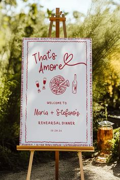 a sign that says that and amore is welcome to marra & stephen's beverage dinner