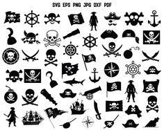 various pirate symbols are shown in black and white