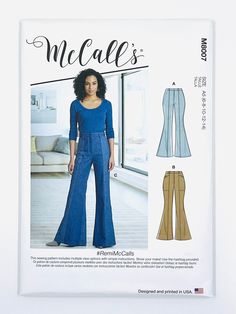 a woman's jumpsuit and pants sewing pattern in two lengths, with the words mccale's written on it