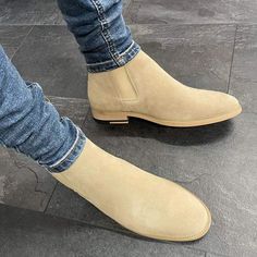 Handmade Mens Beige Suede ankle boots, Men casual Black leathersole sole Chelsea boots sold by Leather Desire on Storenvy Chelsea Boots Men Outfit, Chelsea Boots Outfit, Boots Men Outfit, Gents Shoes, Boots Outfit Men, Mens Business Casual Outfits, Mens Dress Boots, Mens Boots Casual, Men Fashion Casual Shirts