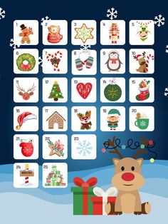 a christmas card game with reindeers, presents and other holiday items on the screen