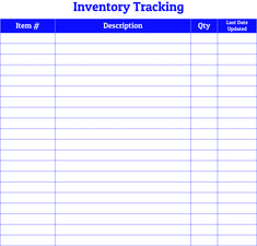 an inventory tracking sheet with the words inventory tracking written in blue and white on it