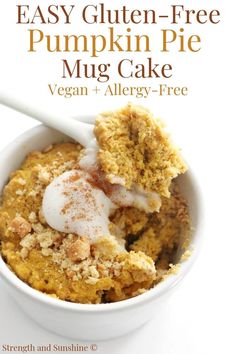 an easy gluten - free pumpkin pie mug cake recipe with vegan and allergy - free