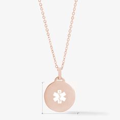 Simple, stylish, and functional, this women's medical ID necklace includes a stainless steel pendant and chain with a lovely rose gold tone finish and a white medical alert symbol on the front. Hypoallergenic and waterproof, our Rose Tone Classic Medallion Necklace has a custom engravable pendant and a stylish flat oval chain with a Lauren's Hope accent bar. 



Every Lauren's Hope women's medical ID necklace is custom engravable, making these stylish med alerts ideal for people with any kind of Medical Alert Symbol, Medical Alert Necklace, Medical Alert Jewelry, Hope Bracelet, Medical Id Bracelets, Medic Alert Bracelets, Rose Tone, Medical Alert, Medallion Necklace