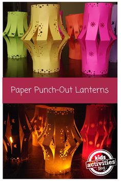 paper punch - out lanterns are displayed on an iphone screen with the text save to paper craft